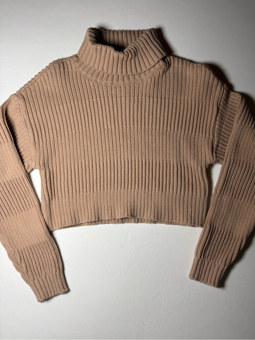 L. A. Hearts Cropped Ribbed Turtleneck Sweater - Taupe XS